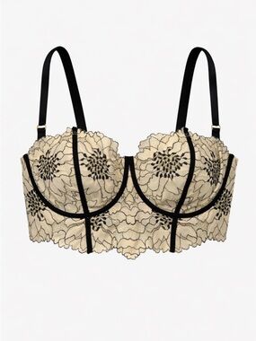 Aerie Power Midnight Lace Bra 34DD Vanilla Longline Underwire Boudoir